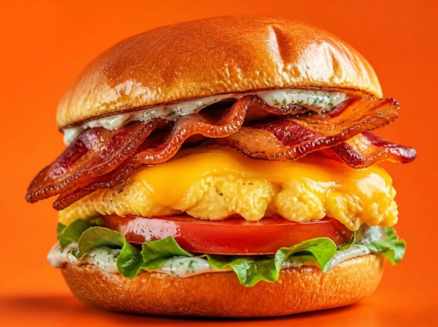 Morning BLT breakfast sandwich on a brioche bun